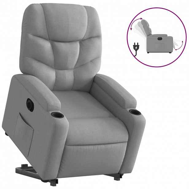 vidaXL Elektrické zvedací polohovací křeslo světle šedé textil