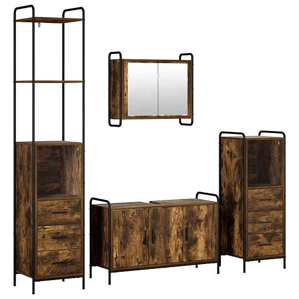 vidaXL Sada koupelnových skříněk 4 ks Kouřový dub 40 x 36 x 200,5 cm
