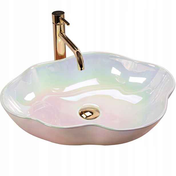 Rea Umyvadlo Na Desku Asymetrické Pearl Akoya Glamour Kulaté 50x38 cm