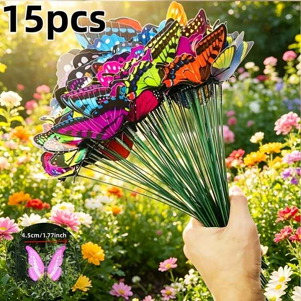 TEMU 【3D】 [3D] 15 ks Svítící v tmě Motýlí kolíky Umělé motýlky Zahrada Dekorace Náhodná barva Svítící motýlí kolíky pro vnitřní i venkovní použití