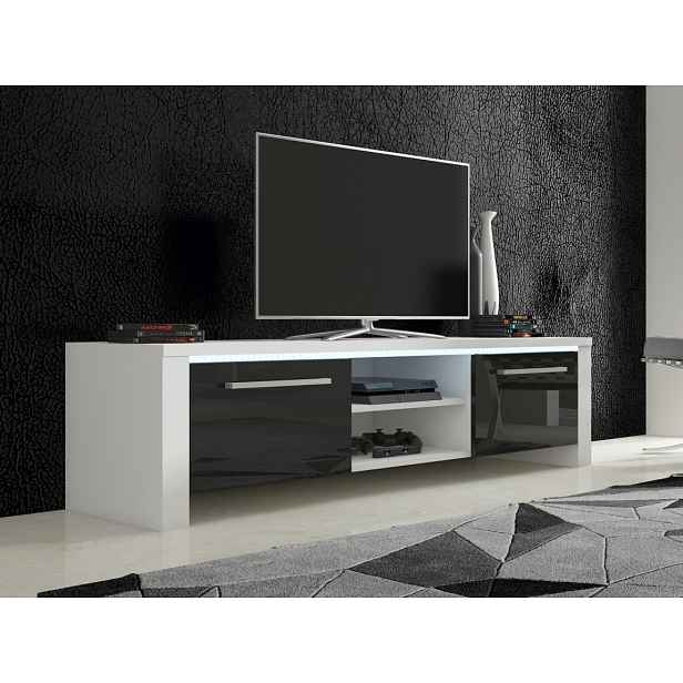 TV stolek HELIX 2, bílá/černý lesk