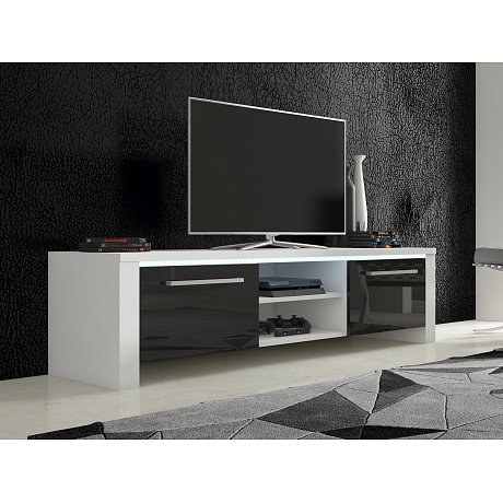 TV stolek HELIX 2, bílá/černý lesk