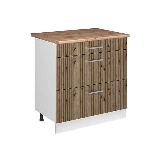 Vicco SPODNÍ SKŘÍŇKA KUCHYŇSKÉ LINKY R-Line, Řemeslný dub/Bílá, 80 cm se 3 zásuvkami pracovná doska Dub Goldkraft