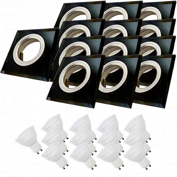 13x Černá Stropní Lampa Halogenová Sklo 7W Led Žárovky