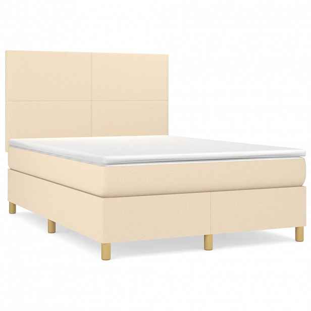 vidaXL Box spring postel s matrací krémová 140x190 cm textil