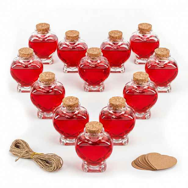 Relaxdays LAHEV Transparentní Přírodní 12ks-Set Tvar srdce Korek 90 ml