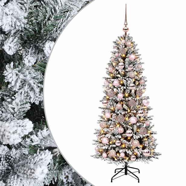 vidaXL Umělý vánoční stromek s vánočními koulemi 210 cm 300 LED