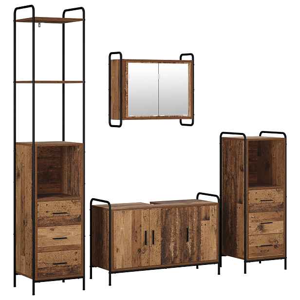 vidaXL Sada koupelnových skříněk 4 ks Staré dřevo 40 x 36 x 200,5 cm
