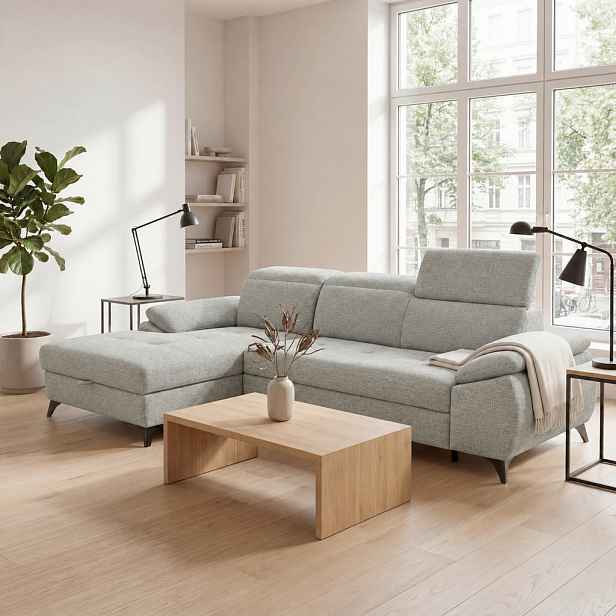 MID.YOU ROHOVÁ SEDAČKA, dřevo, textil, kompozitní dřevo, světle šedá