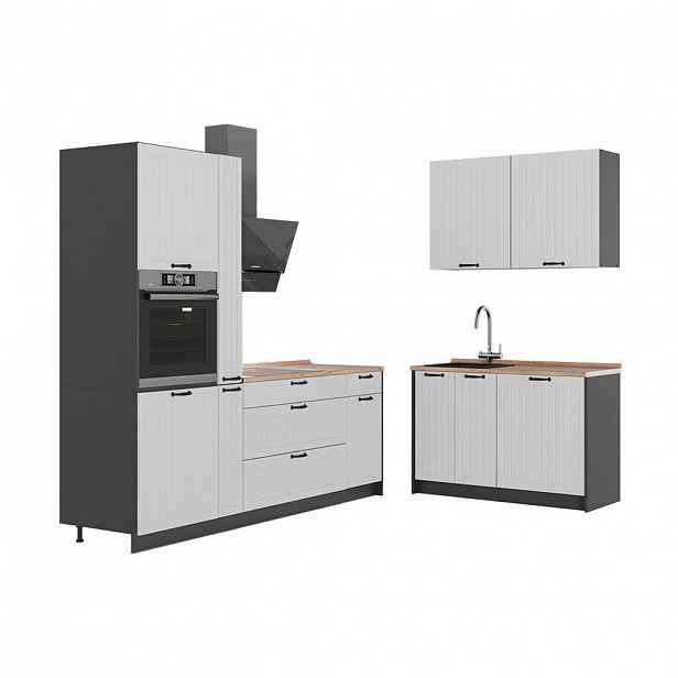Vicco KUCHYNĚ Fame-Line, Bílý venkovský dům/Antracit, 220 x 120 cm, PD Dub