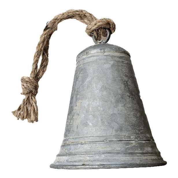 Zinkový antik veliký plechový zvonek se šňůrkou L - Ø 13*16 / 30 cm Sommerfield