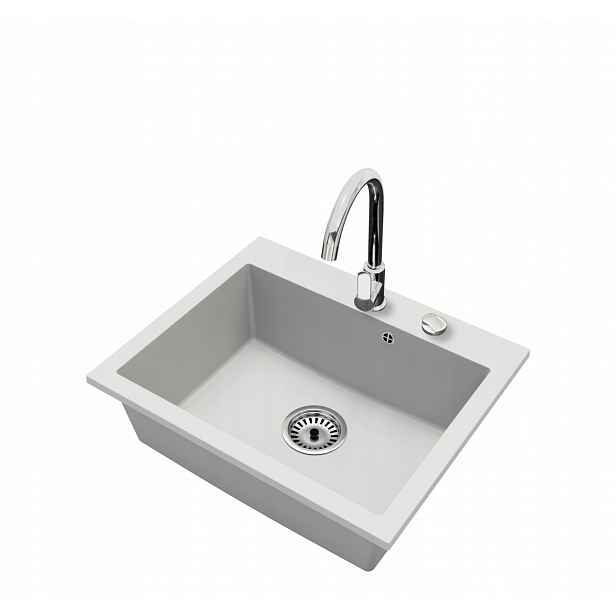 Granitový dřez Jednokomorový Elite 60 Baterie Sifon Chrom Automat
