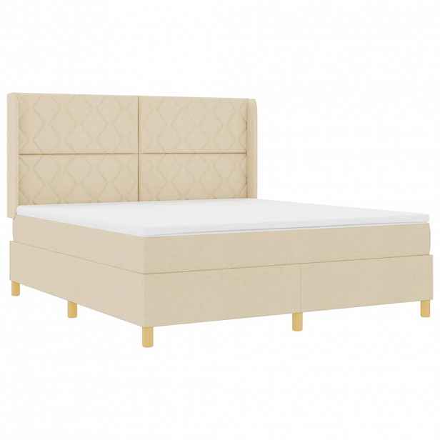 vidaXL Postel s boxspringem s LED pásky Krémová 180 x 200 cm textil