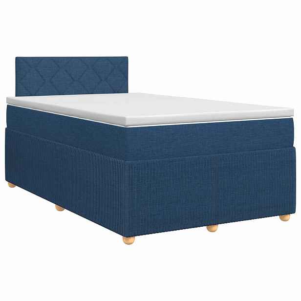 vidaXL Postel boxspring s matrací s čelo Modrá 120 x 190 cm Textil