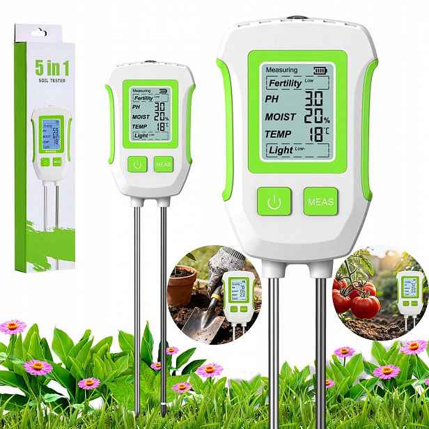 Půdní Měřič Elektronický Tester Kyselinoměr 5V1 Teplota Vlhkost