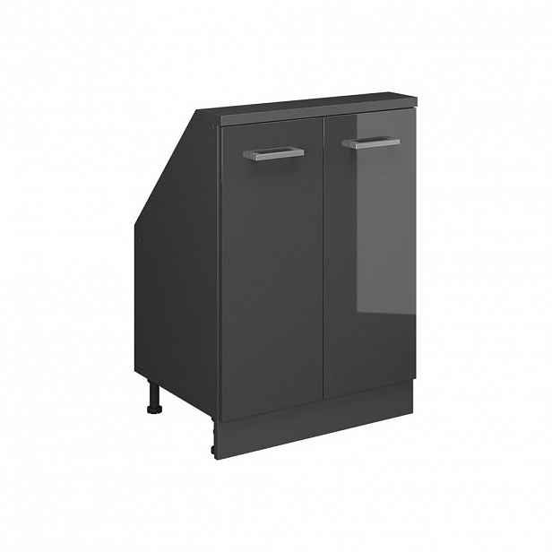 Vicco KUCHYŇSKÁ SKŘÍŇKA POD ŠIKMOU STŘECHU R-Line Antracitový vysoký lesk 60 cm se 2 dvířky