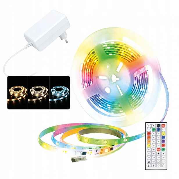 Led světelný pás Rgb 3CCT, 5m, sada s adaptérem, 5W/m, IP65