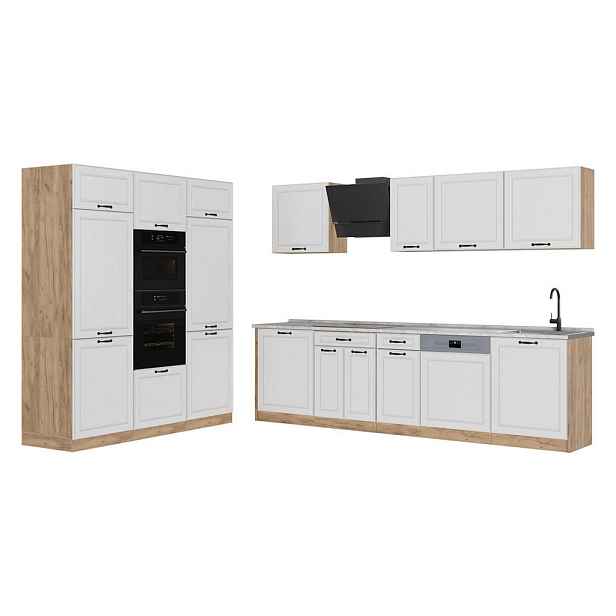 Vicco KUCHYŇSKÝ KOUT R-Line, Bílý venkovský dům/Zlatý mocný dub, 180 cm pracovná doska Mramor
