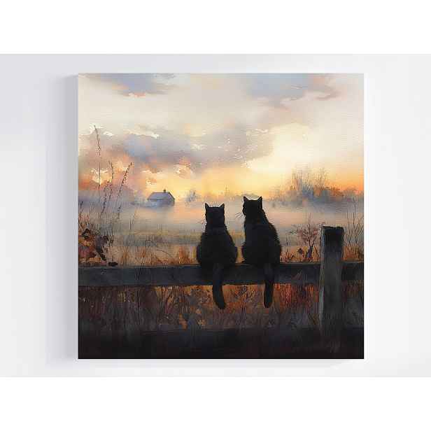 Obraz Na Plátně Canvas Podzim Vesnice Louka Mlha Černé Kočky Přátelství 50x50
