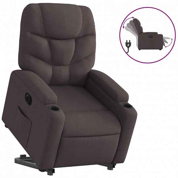 vidaXL Elektrické zvedací polohovací křeslo tmavě hnědé textil