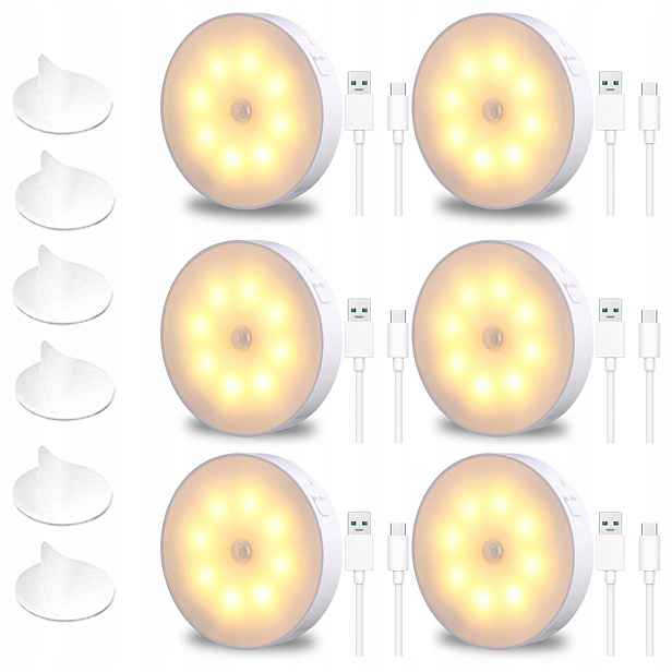 6 Ks Noční Lampa Led Senzorem Pohybu Zásuvka 3 Režimy Do Kuchyňské Ložnice