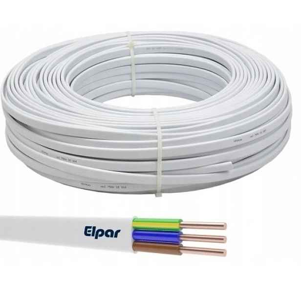 Kabel YDYp 3x1,5 450/750V plochý drát bílý Elpar Kruh 20 Metrů