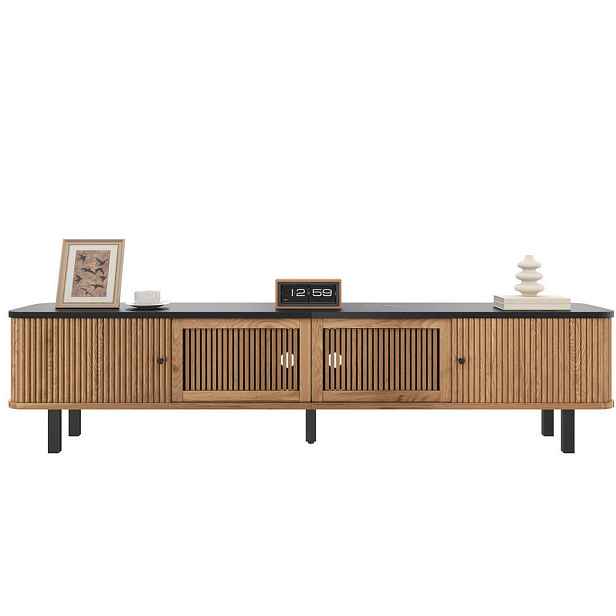 Modenvie NÍZKÁ komoda z MDF a dřevotřísky, 190/35/45 cm, dubový dekor, s posuvnými dvířky