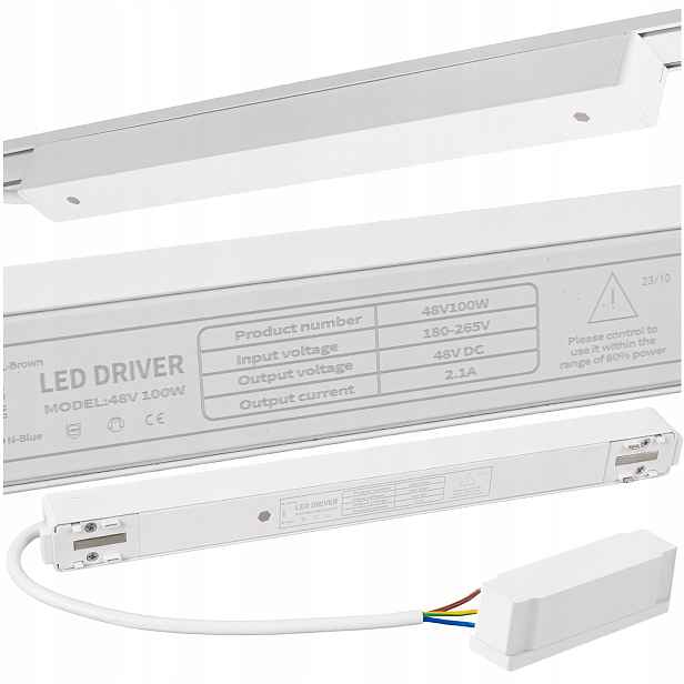 Napájecí zdroj pro magnetický kolejnicový kabel 100W na magnetickou lištu Bílý 48V