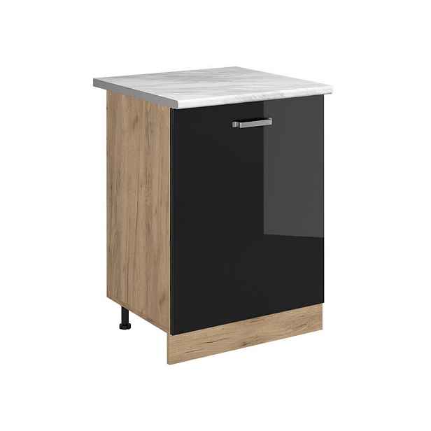 Vicco SPODNÍ SKŘÍŇKA KUCHYŇSKÉ LINKY R-Line, Černý vysoký lesk/Zlatý mocný dub, 60 cm s 1 dveřmi pracovná doska Mramor