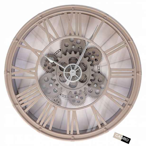 Vintage nástěnné hodiny do obývacího pokoje velké 37 cm, viditelný ozdobný mechanismus