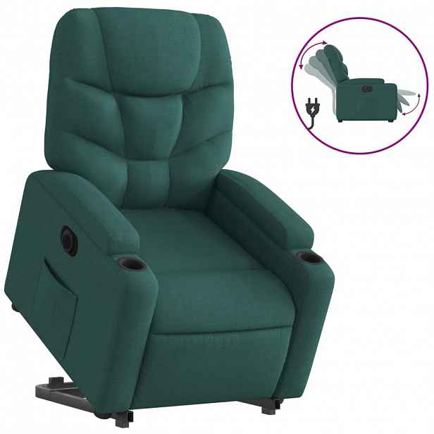 vidaXL Elektrické zvedací polohovací křeslo tmavě zelené textil