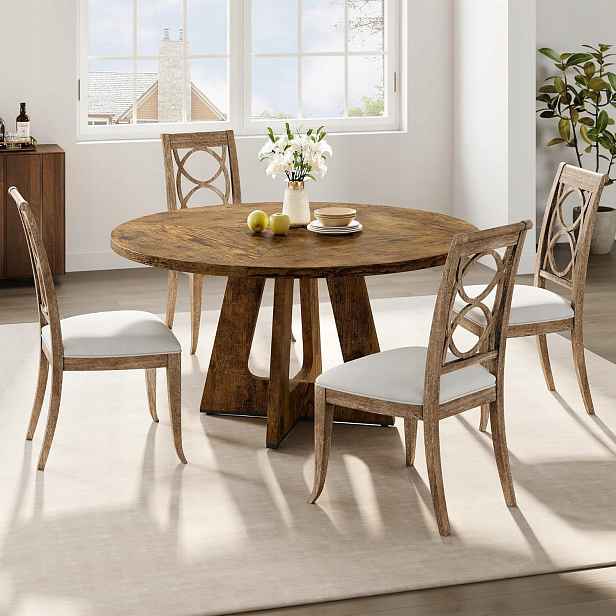 Kulatý jídelní stůl z Mdf 120 cm barva Retro, dřevěné nohy, Kulatý