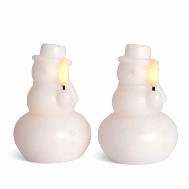 LED svíčka z pravého vosku na baterie, sněhulák, bílý, sada 2 ks, ø 7 × 10 cm, CR2032