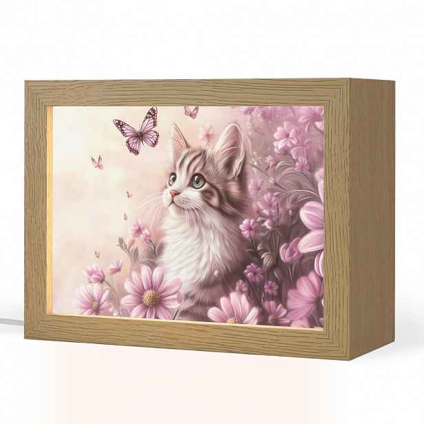 OnlyWow NOČNÍ LAMPIČKA Koťátko - Květiny - Motýli - Fialová 20x15 cm