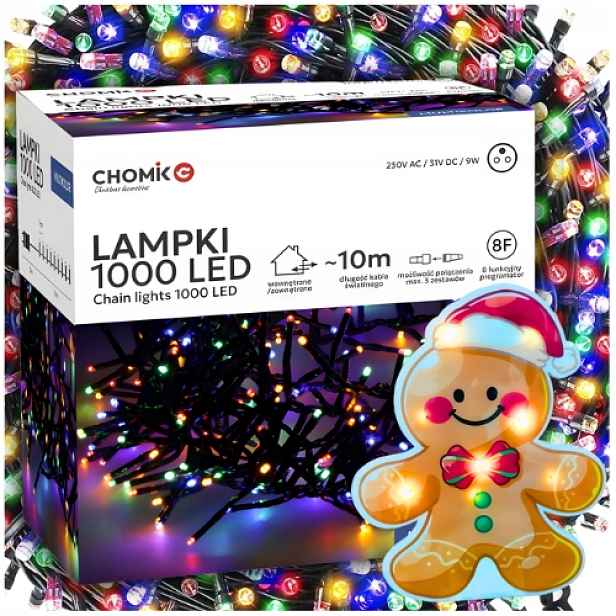 Vánoční Osvětlení Na Stromeček 1000LED Venkovní Multicolor 8 Režimů 10M Samolepka Sada