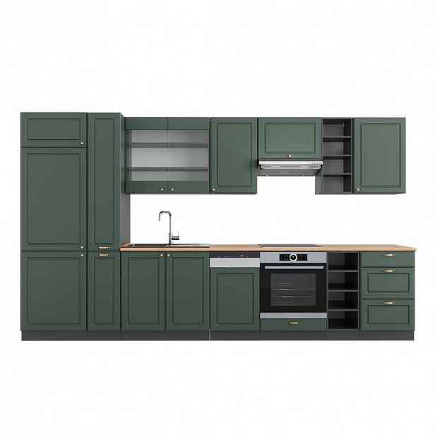 Vicco KUCHYŇSKÝ KOUT Fame-Line Zeleno-zlatá Country House/Anthracite 355 cm , PD Dub