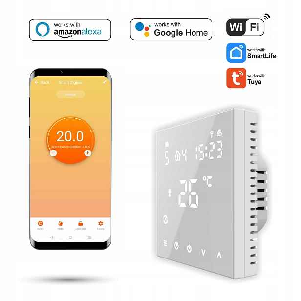 WiFi pokojový termostat Tuya 3A Bílý PRO2