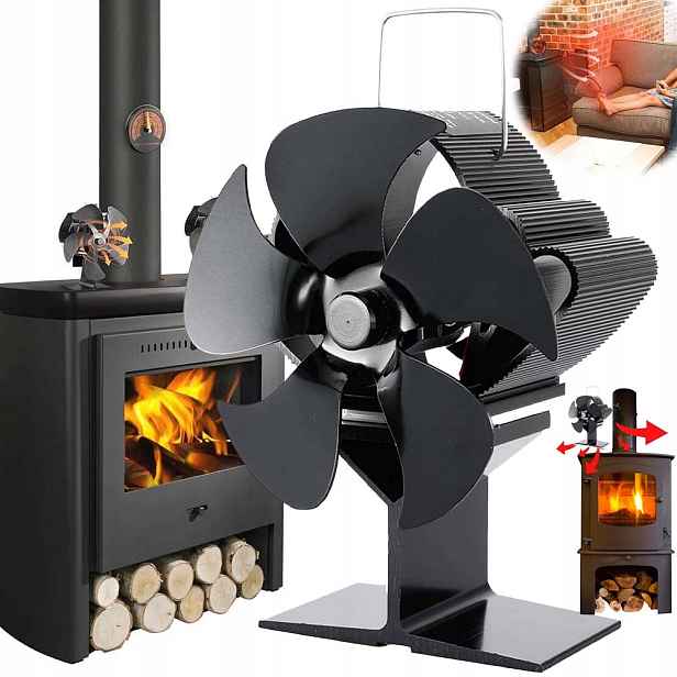 Krbový Ventilátor Napájený Teplem Bez Elektřiny, Krb Turbína, Černý