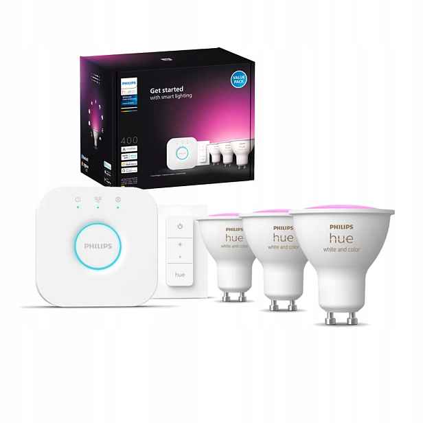 3 ks Led žárovka GU10 4,2W Cct Rgb Philips Hue Hue Bridge Stmívač
