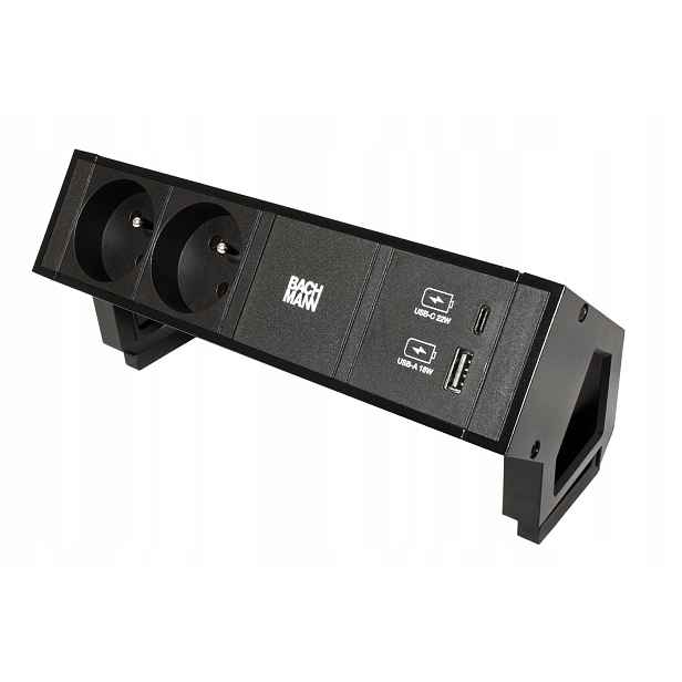 Bachmann Systém Desk 2, 2x zásuvka Cz, zdroj 22W (usb A+c), černý (902.980)
