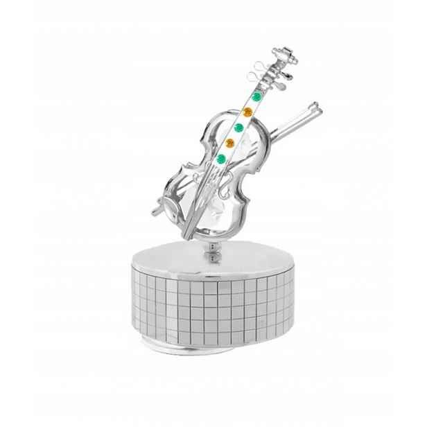 Figurka hrací skříňka stříbrný houslový nástroj CrystoKraft Swarovski Crystal