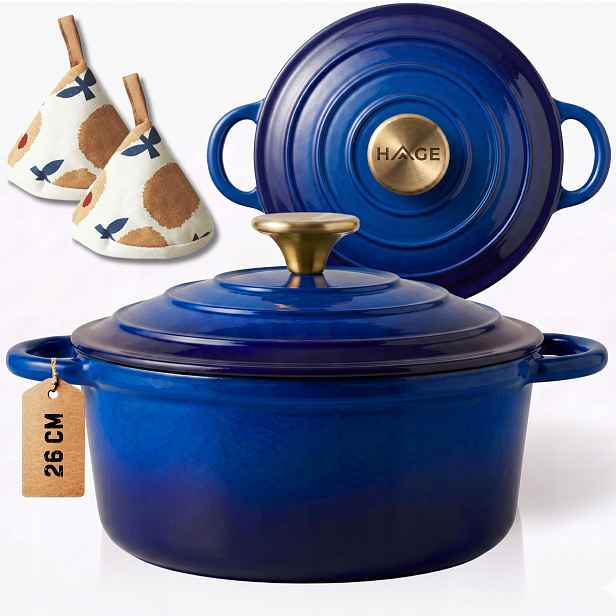 Hrnec 5L Smaltovaná Poklice Modrá Plyn/indukce Trouba 26CM