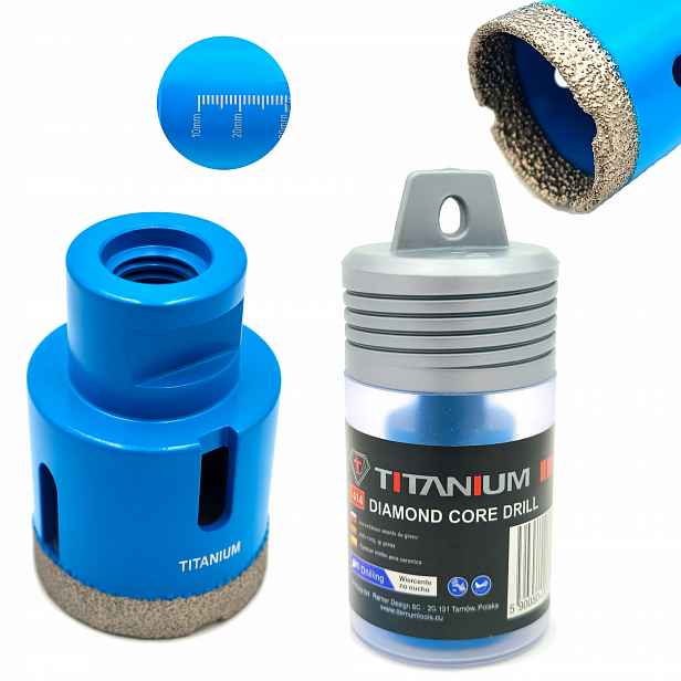 Korunkový Vrták s diamantovou korunkou 43 mm pro gres dlaždic vrták M14 Titanium