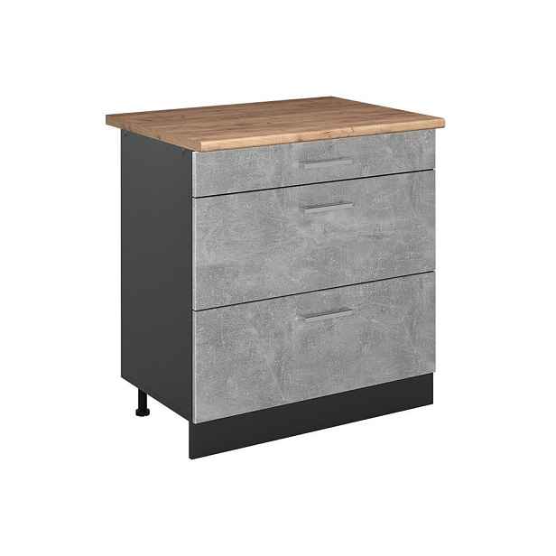 Vicco SPODNÍ SKŘÍŇKA KUCHYŇSKÉ LINKY R-Line, Beton/Antracit, 80 cm se 3 zásuvkami pracovná doska Dub Goldkraft