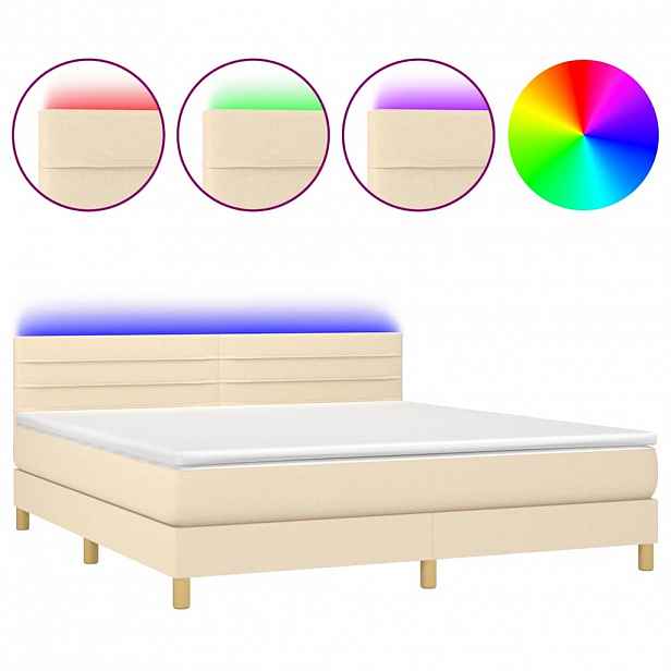 vidaXL Box spring postel s matrací a LED krémová 180x200 cm textil