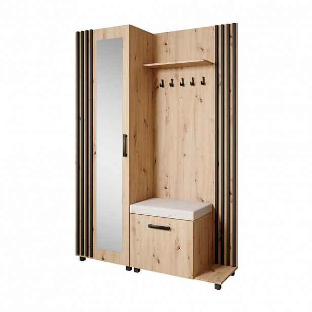 Beautysofa ŠATNÍ skříň do předsíně Livia s věšáky a zrcadlem, dub Artisan, pravá