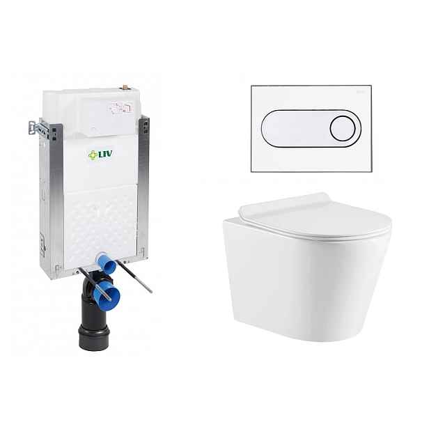 Liv-Fluidmaster Wc set Ring II Wall podmítková nádrž do zdiva; rimless mísa; sedátko a bílé/chrom tlačítko 223125 - SET(669931; OLKLT053ER; 223125)