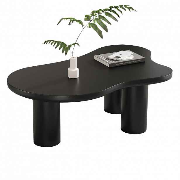 OKWISH KONFERENČNÍ stolek 107/66/40,5 cm černý z MDF s nohami z PVC v organickém tvaru