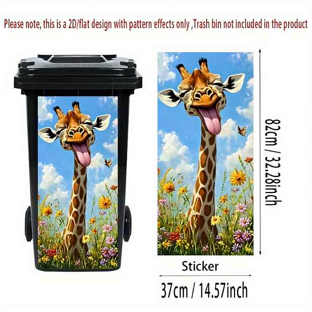 TEMU Samolepící Dekorativní Tapeta s Roztomilé Žirafy 2D Plochý Tisk 1ks Odpadkový Koš 37×82cm, Vhodná pro Kuchyňské Koše na Odpadky a Stěny, Domácí