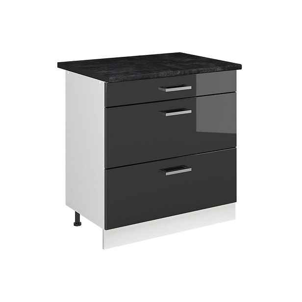 Vicco SPODNÍ SKŘÍŇKA KUCHYŇSKÉ LINKY R-Line, Antracitový vysoký lesk/Bílá, 80 cm se 3 zásuvkami pracovná doska antracitová